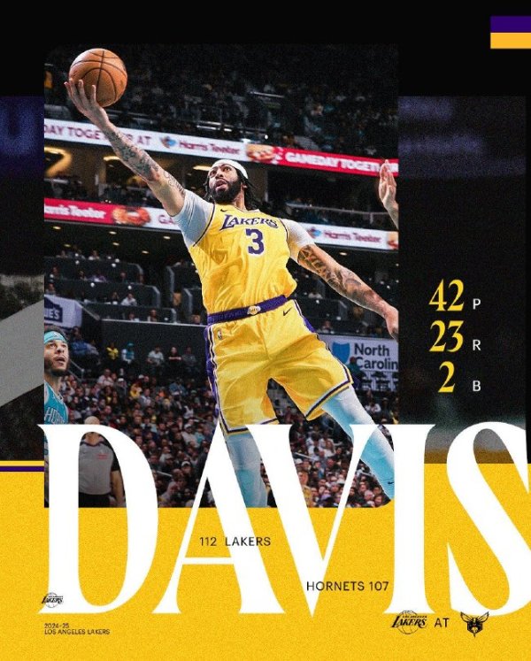 大发彩票官网 浓眉42+23詹姆斯22+7+8 湖人力克黄蜂4连胜