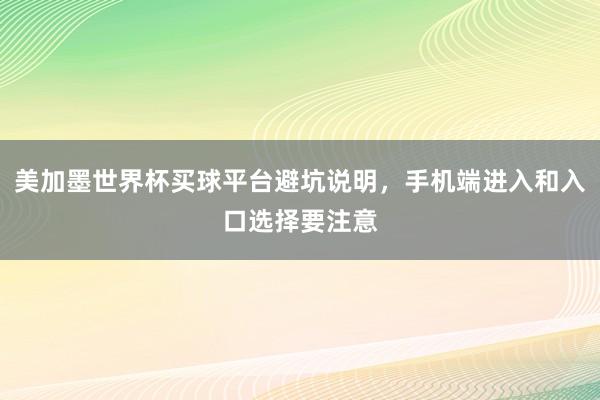 美加墨世界杯买球平台避坑说明，手机端进入和入口选择要注意