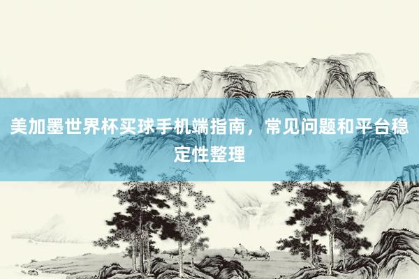 美加墨世界杯买球手机端指南，常见问题和平台稳定性整理